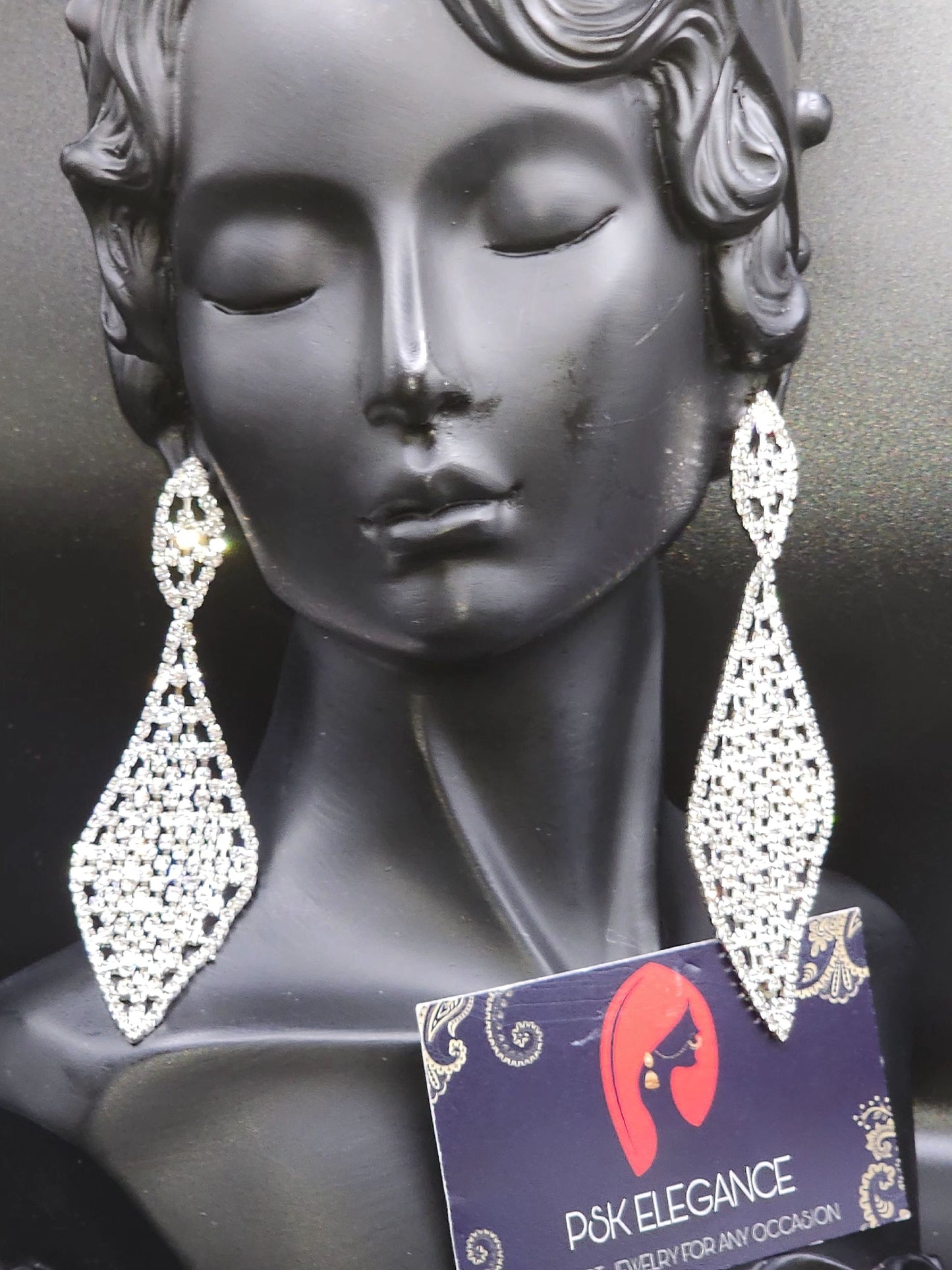 Silver Crystal Jhumka Statement Drop Earrings