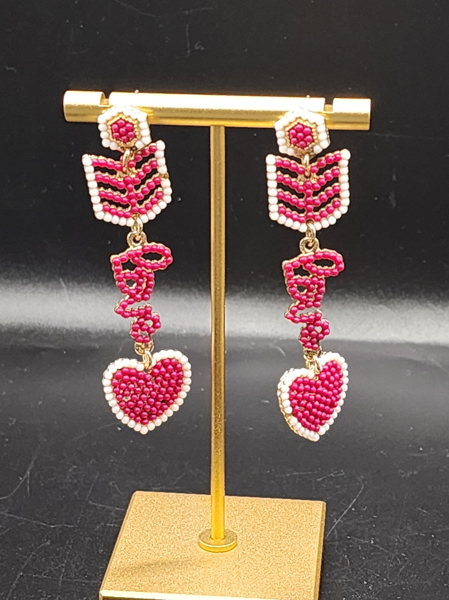 Handcrafted Beaded LOVE Heart Drop Earrings