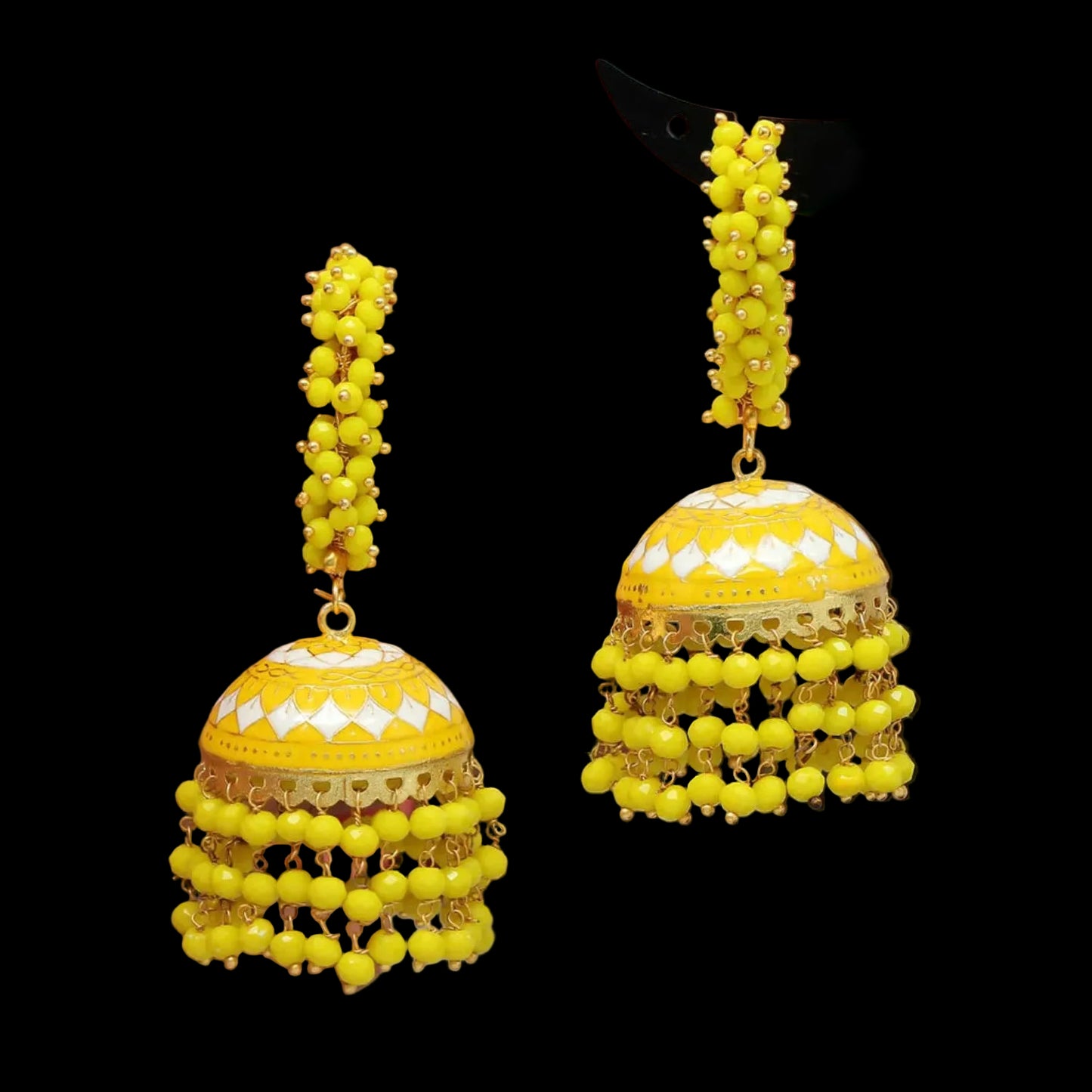Sunshine Yellow Jhumka Earrings with Bead Drops