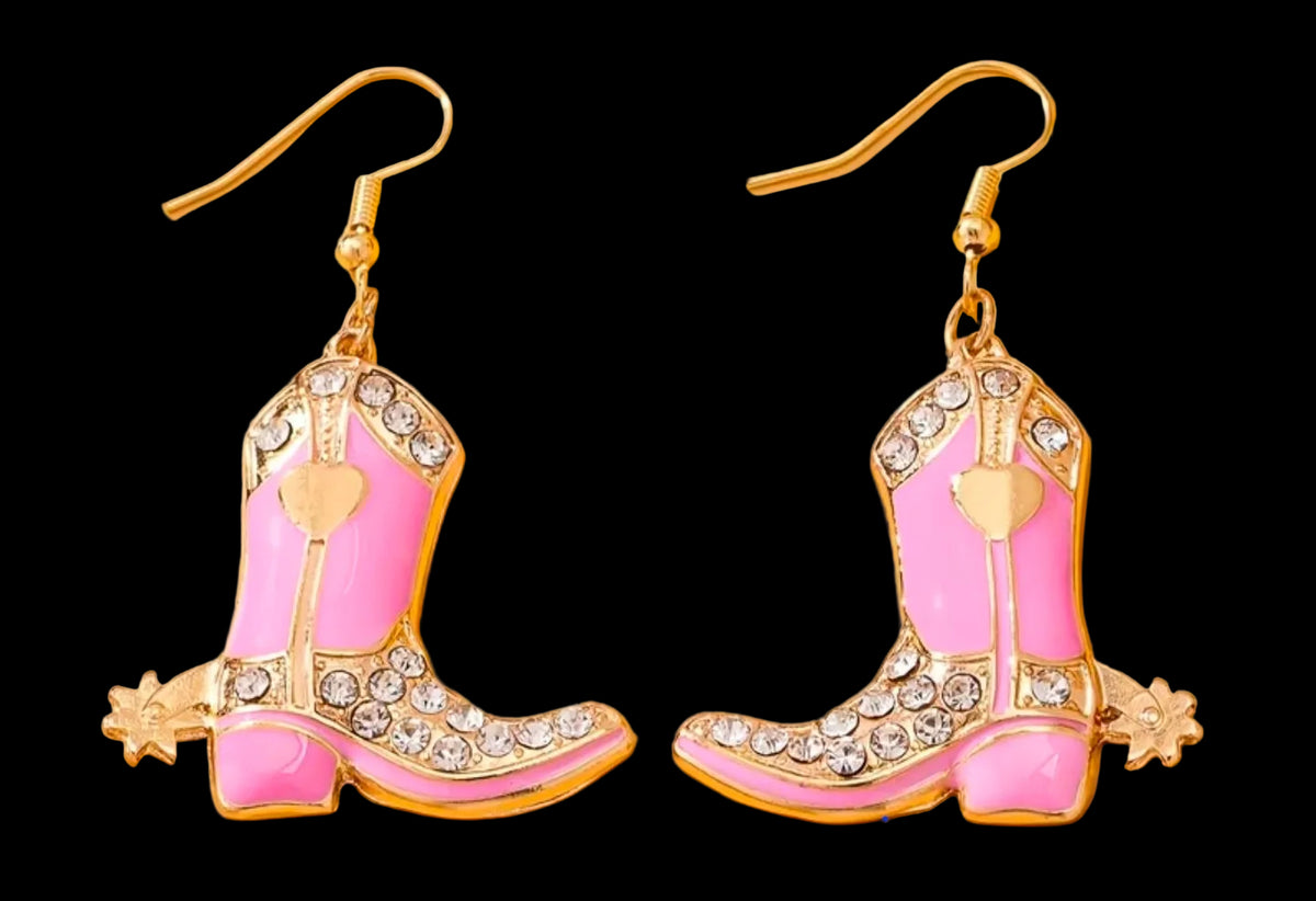Pink Cowboy Boot Statement Earrings