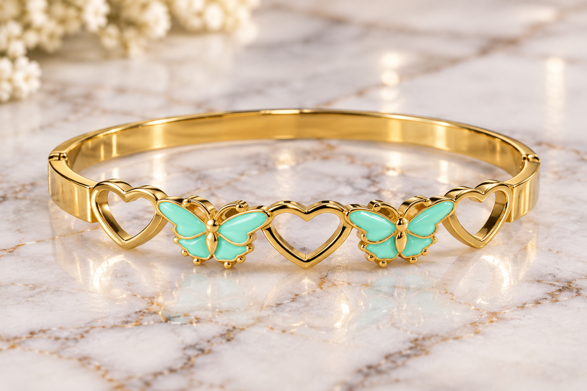 Gold-Tone Butterfly & Heart Cuff Bracelet