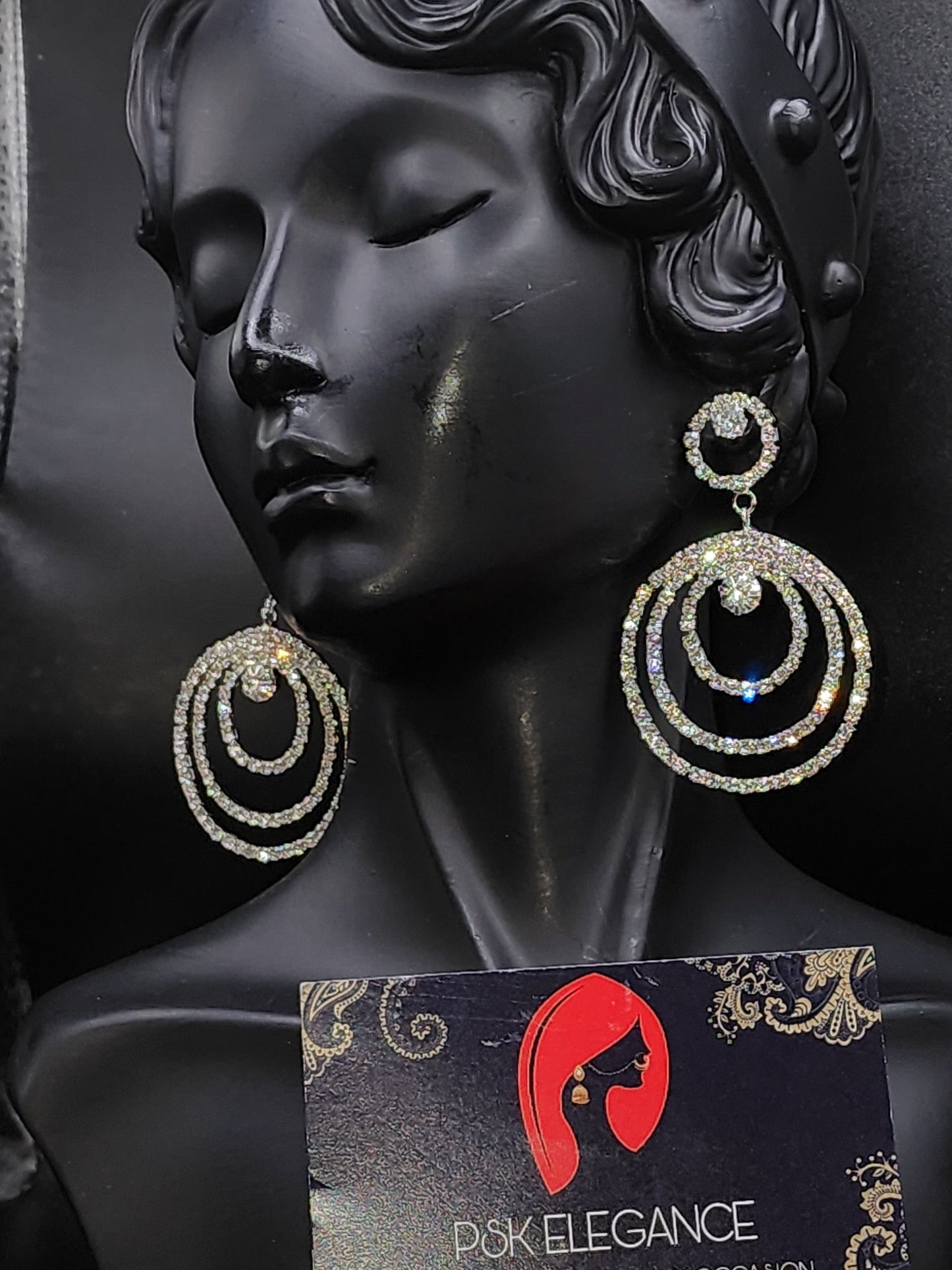 Silver Crystal Jhumka Statement Drop Earrings