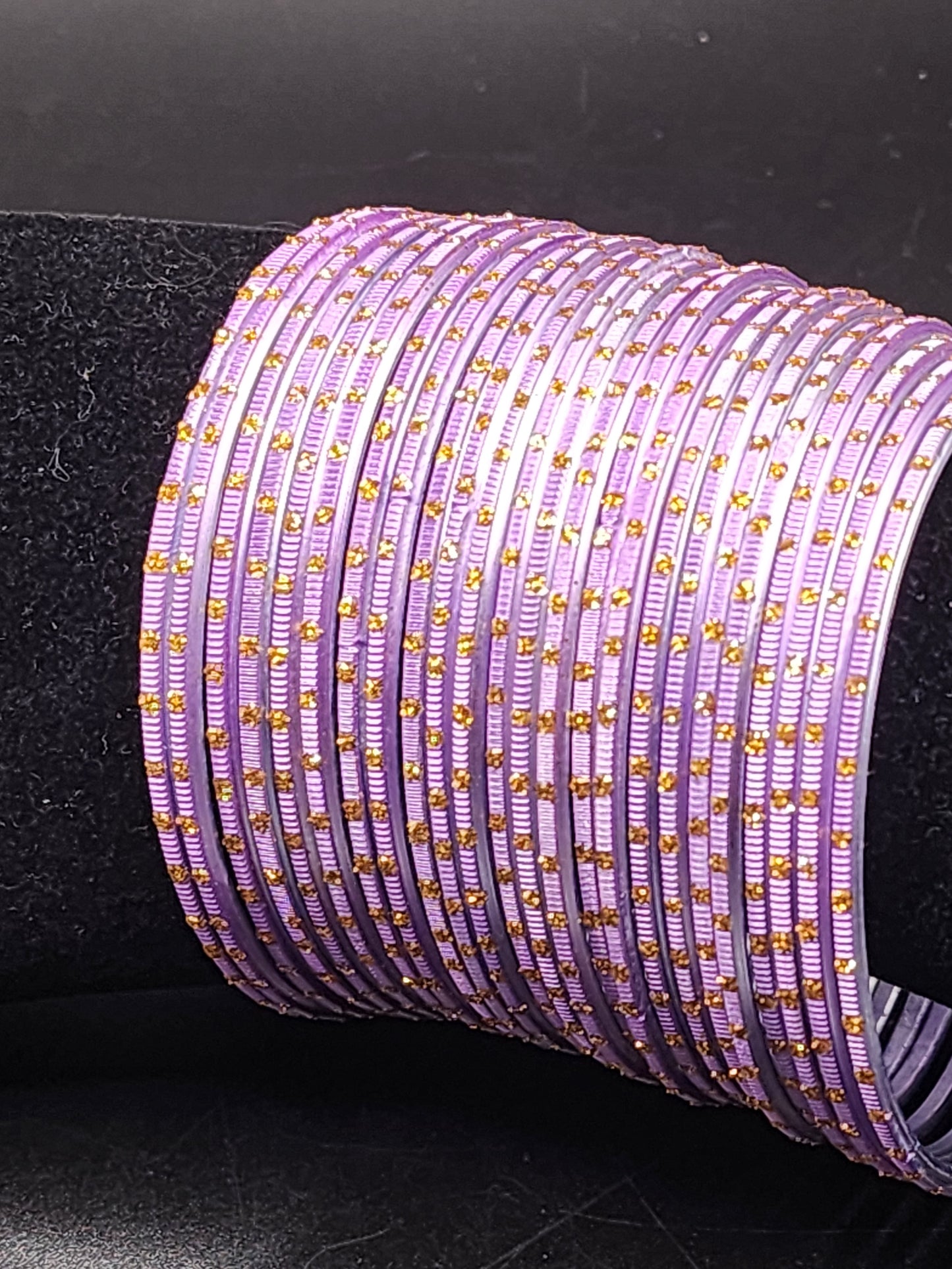 Lavender Bangles Set with Gold Stud Detailing | Lightweight Stackable Indian Bangles size 2.6