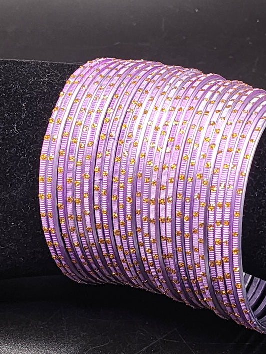 Lavender Bangles Set with Gold Stud Detailing | Lightweight Stackable Indian Bangles size 2.6