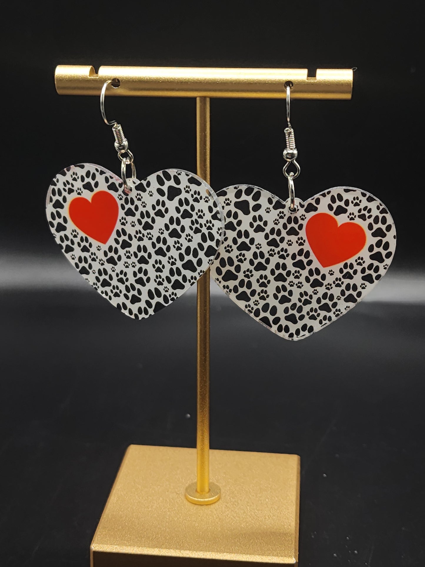 Paw Print Heart Statement Earrings