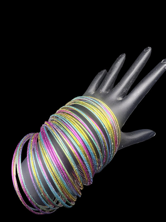 Multicolor Thin Bangle Set – Stackable Glitter Bangles (Lightweight & Trendy)