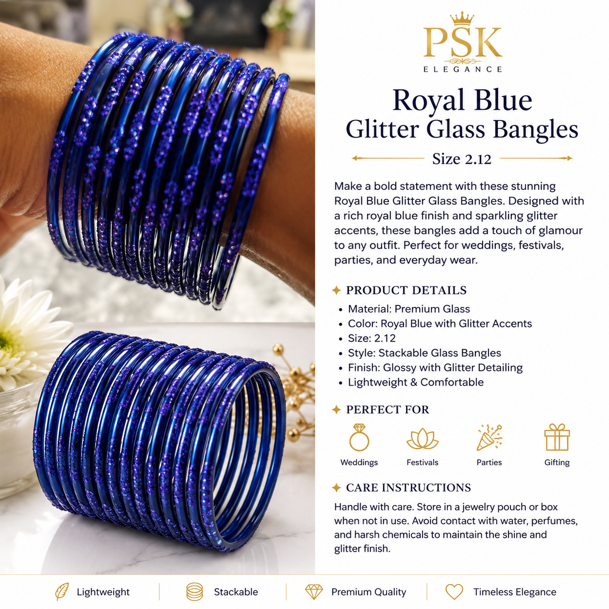 Glitter Glass Bangles Collection – Size 2.12