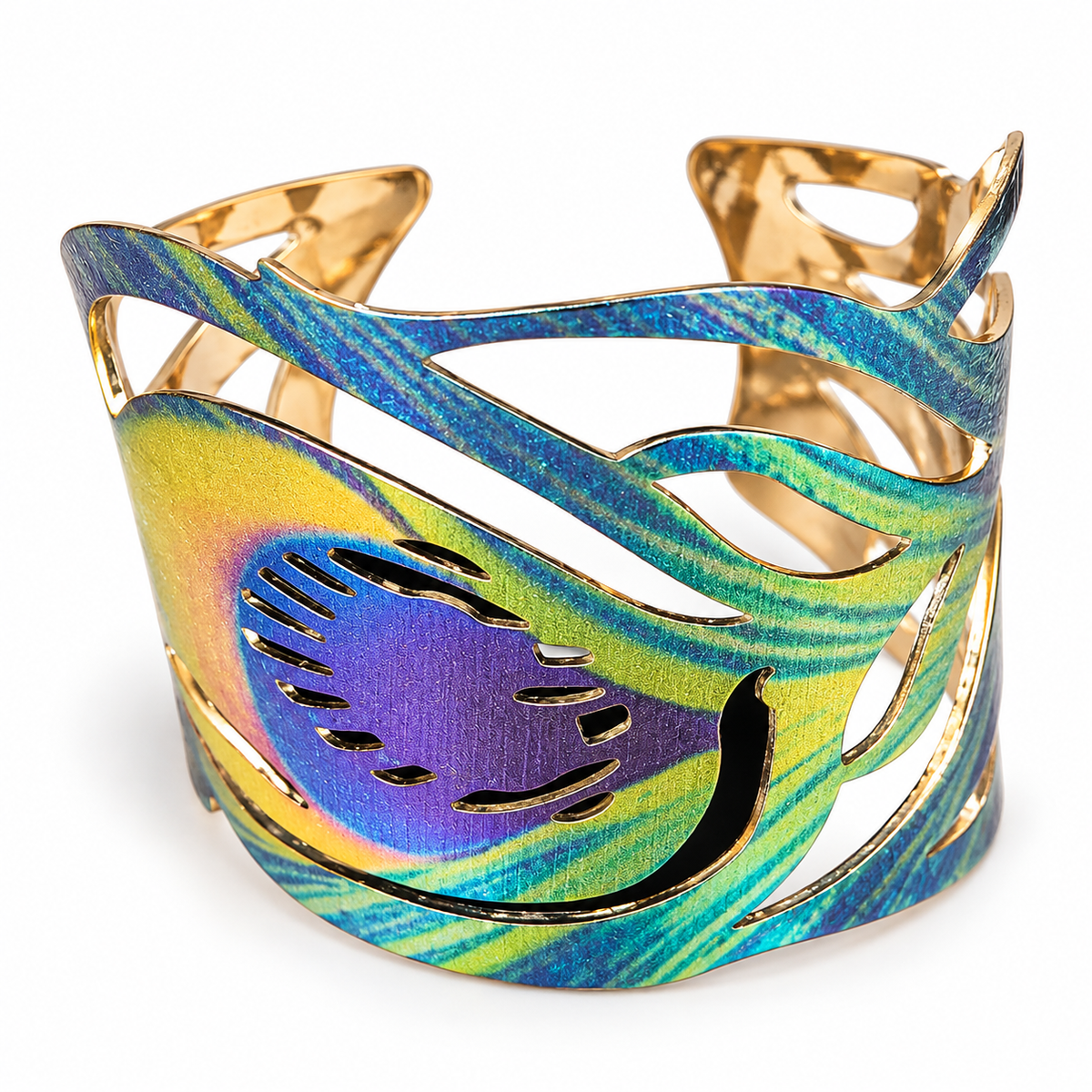 Multicolor Iridescent Cutout Statement Cuff Bracelet – Gold-Tone Finish