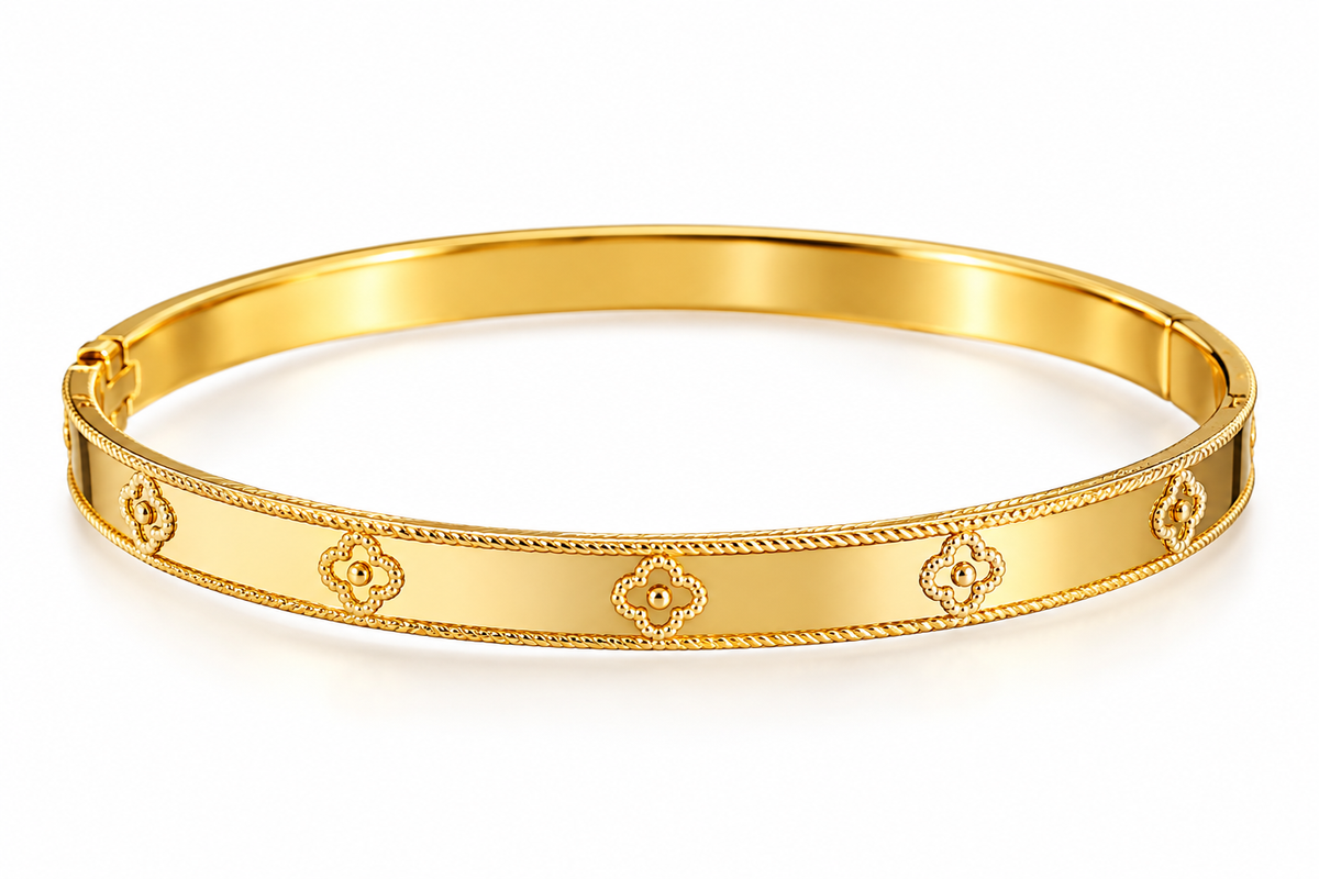 Gold-Tone Decorative Motif Bangle Bracelet | PSK ELEGANCE