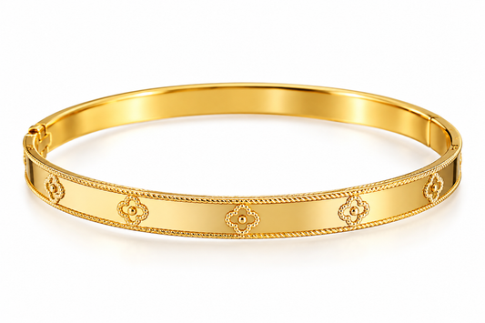 Gold-Tone Decorative Motif Bangle Bracelet | PSK ELEGANCE
