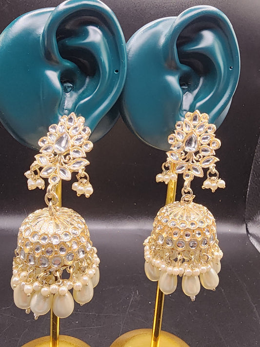 Gold Kundan Pearl Jhumka Earrings | Indian Bridal & Festive Statement Earrings