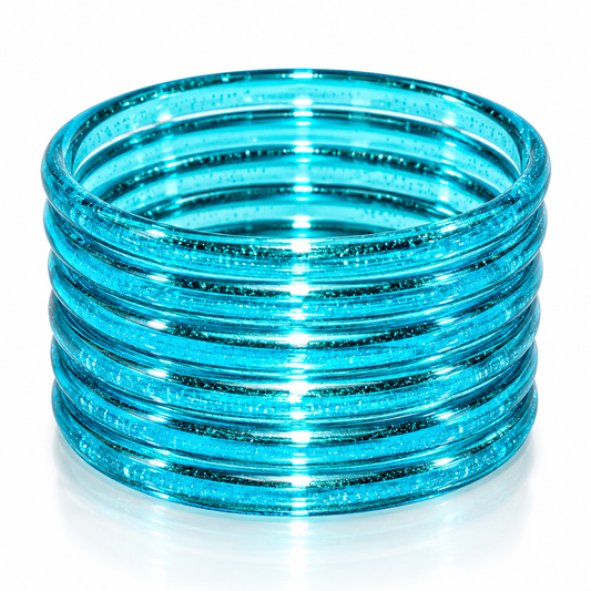 Turquoise Jelly Glass Bangles – Size 2.8