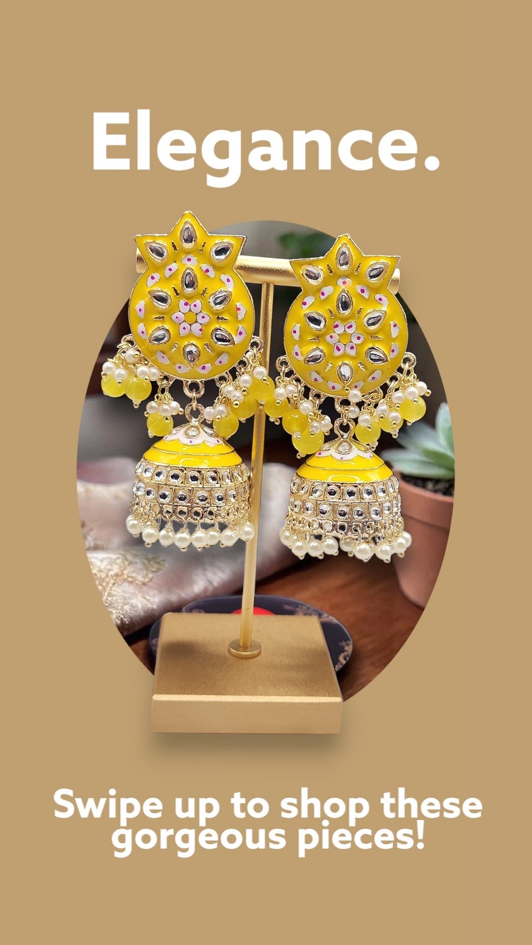 Yellow Meenakari Kundan Jhumka Earrings | Pearl Drop Indian Festive Earrings