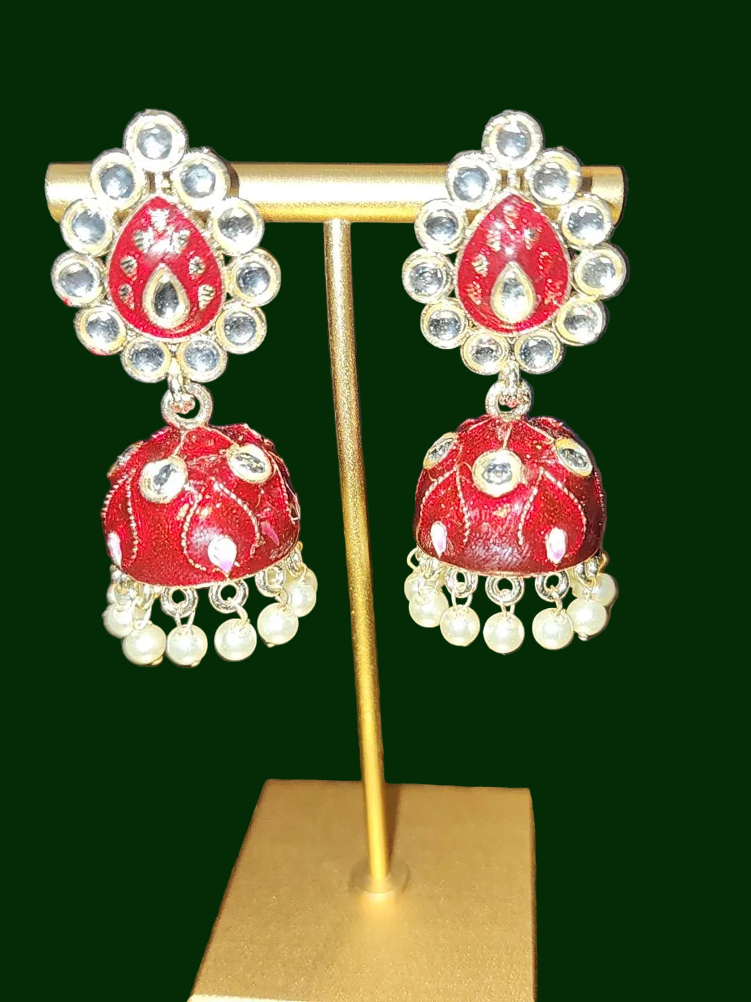 Red Meenakari Jhumka Earrings