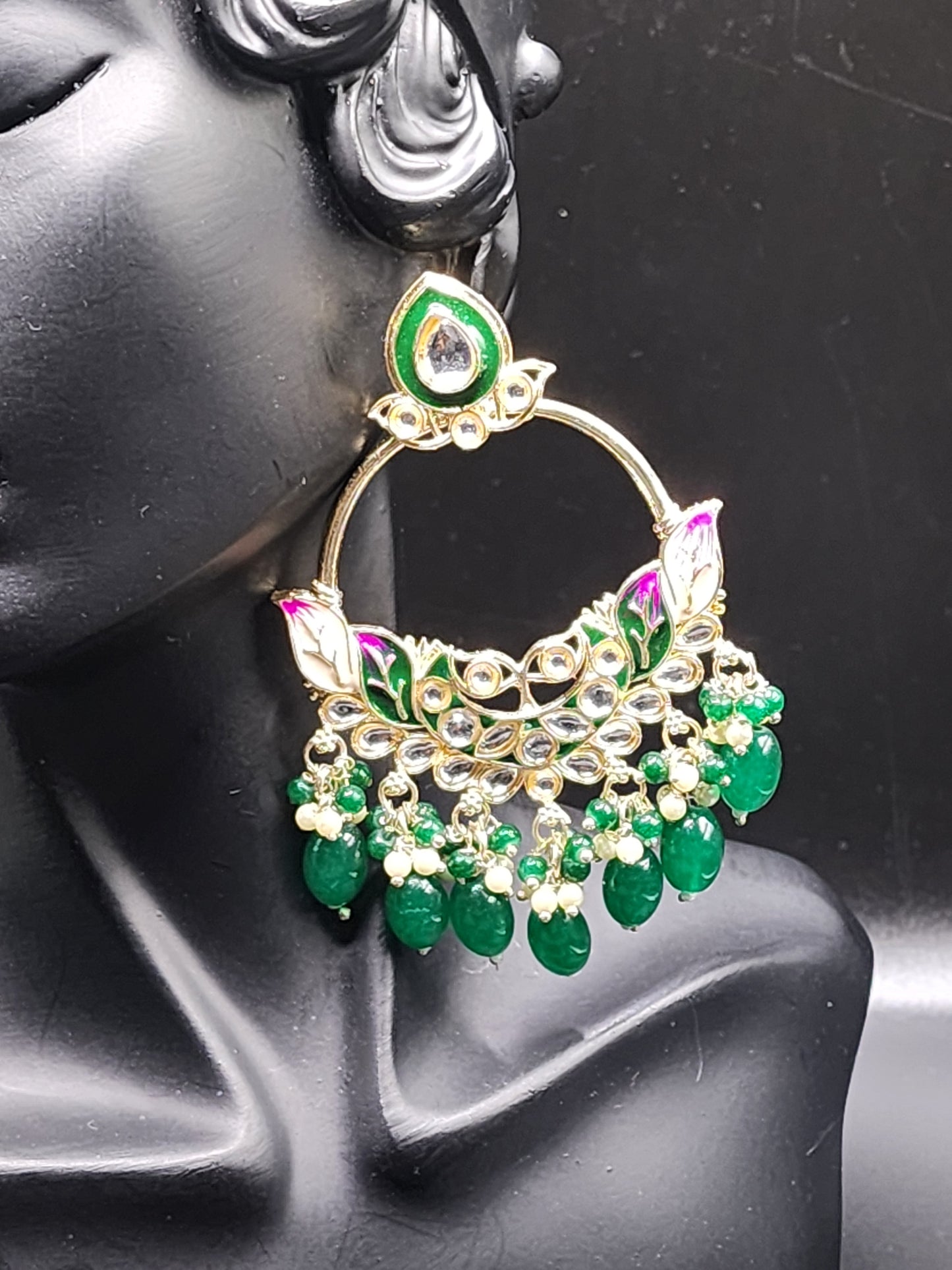 Royal green peacock chandbali earrings