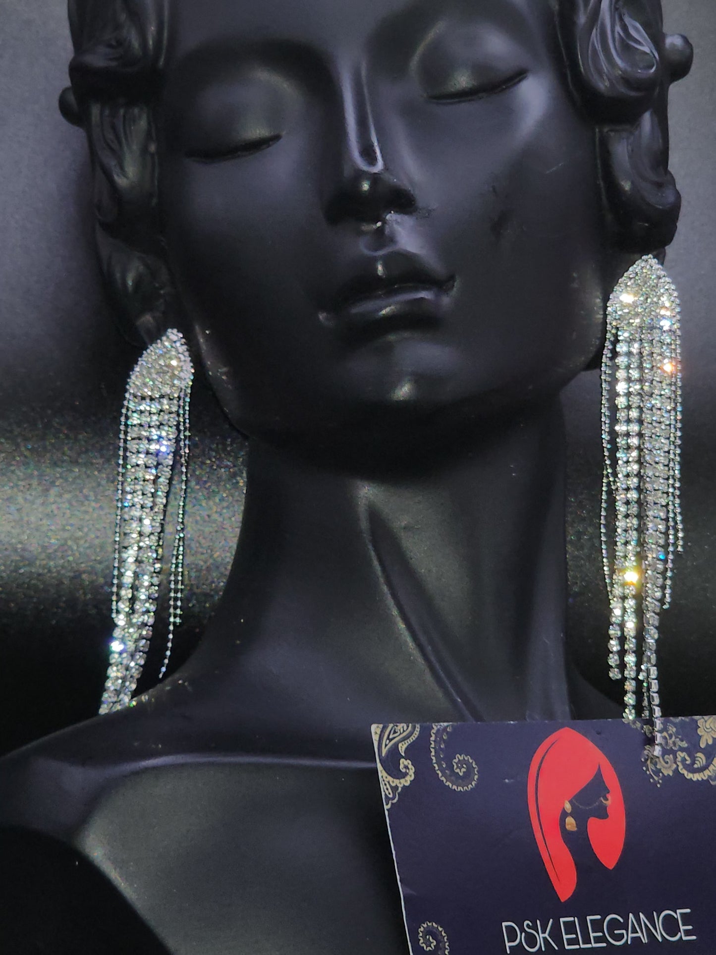 Silver Crystal Jhumka Statement Drop Earrings