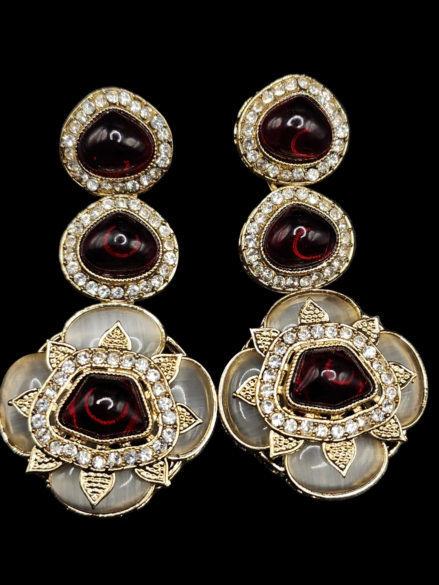 Ruby Kundan Statement Drop Earrings with Ivory Enamel Detail