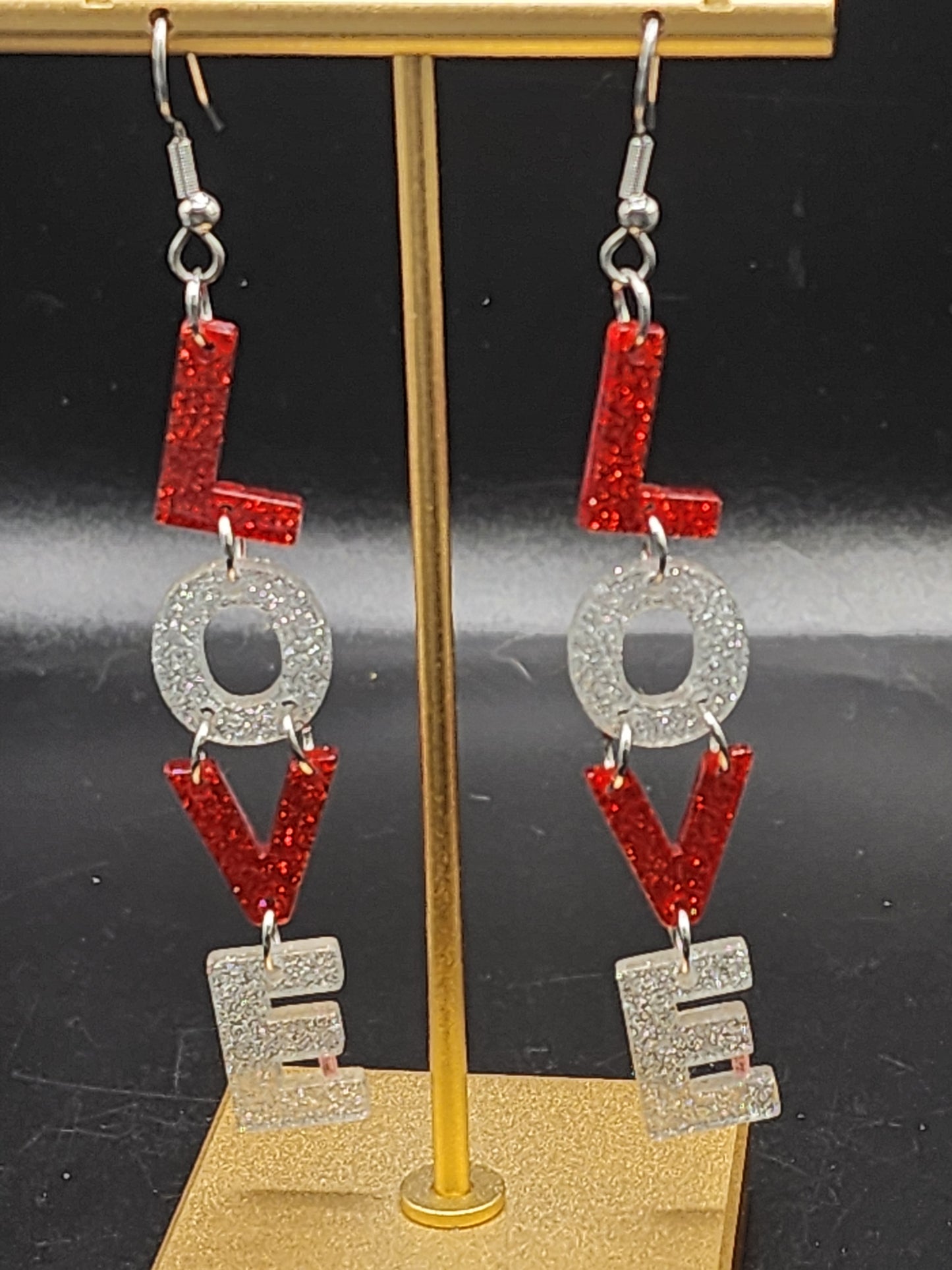 Glitter LOVE Statement Drop Earrings