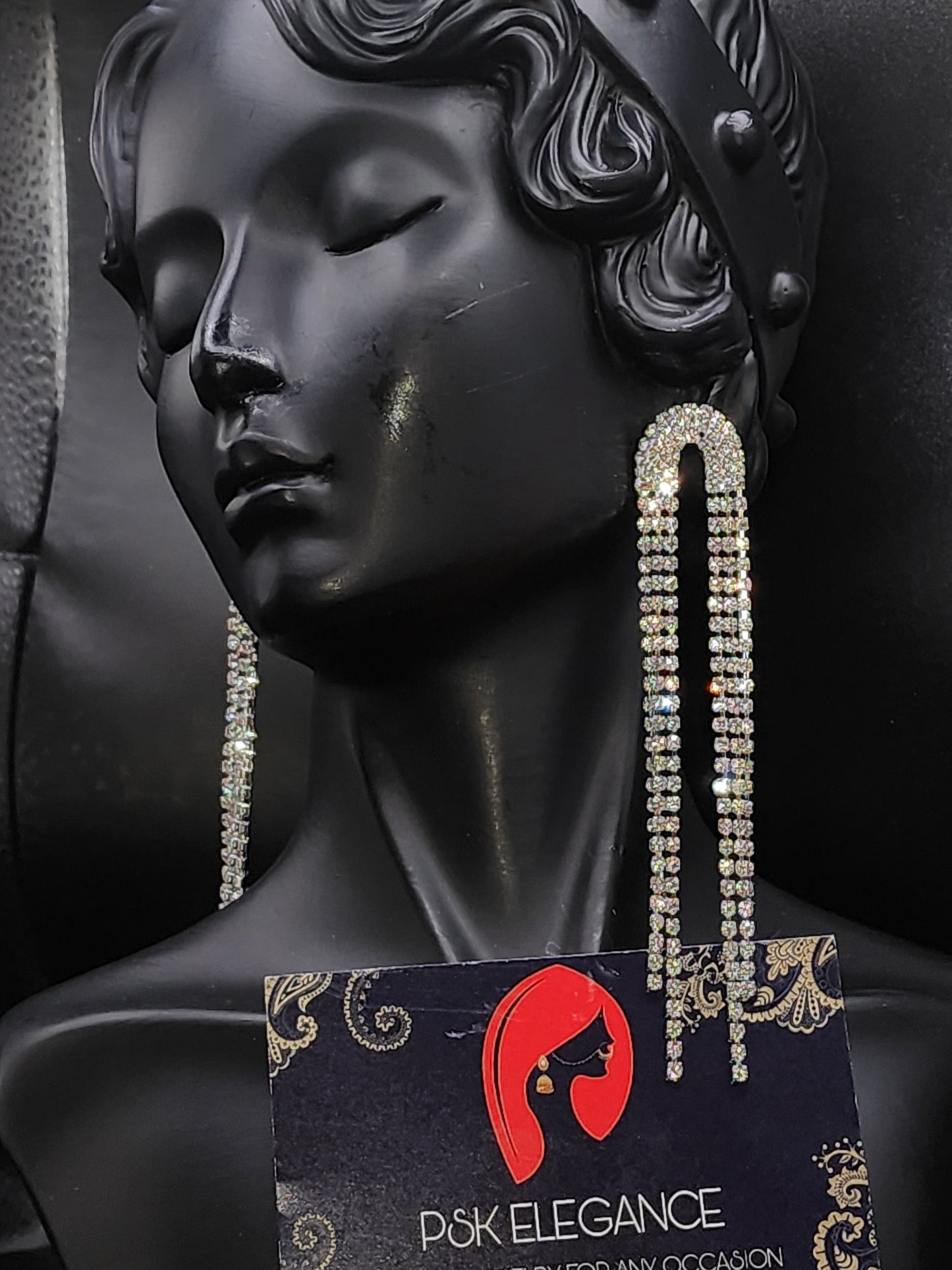 Silver Crystal Jhumka Statement Drop Earrings