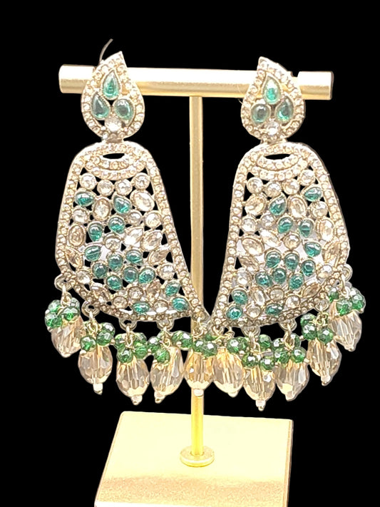 Emerald Green & Champagne Crystal Statement Earrings – Luxe Gold Drop