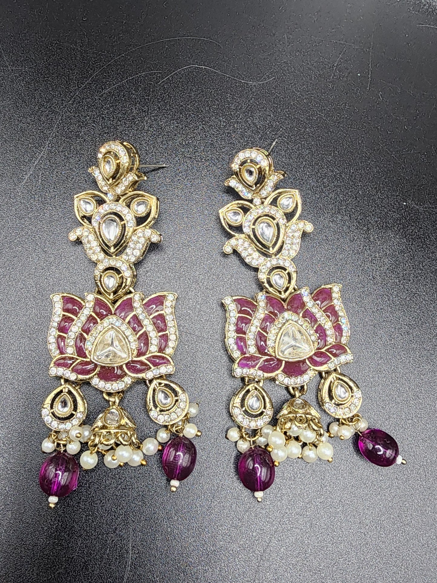 Lotus Kundan Statement Earrings – Pink & Gold Edition