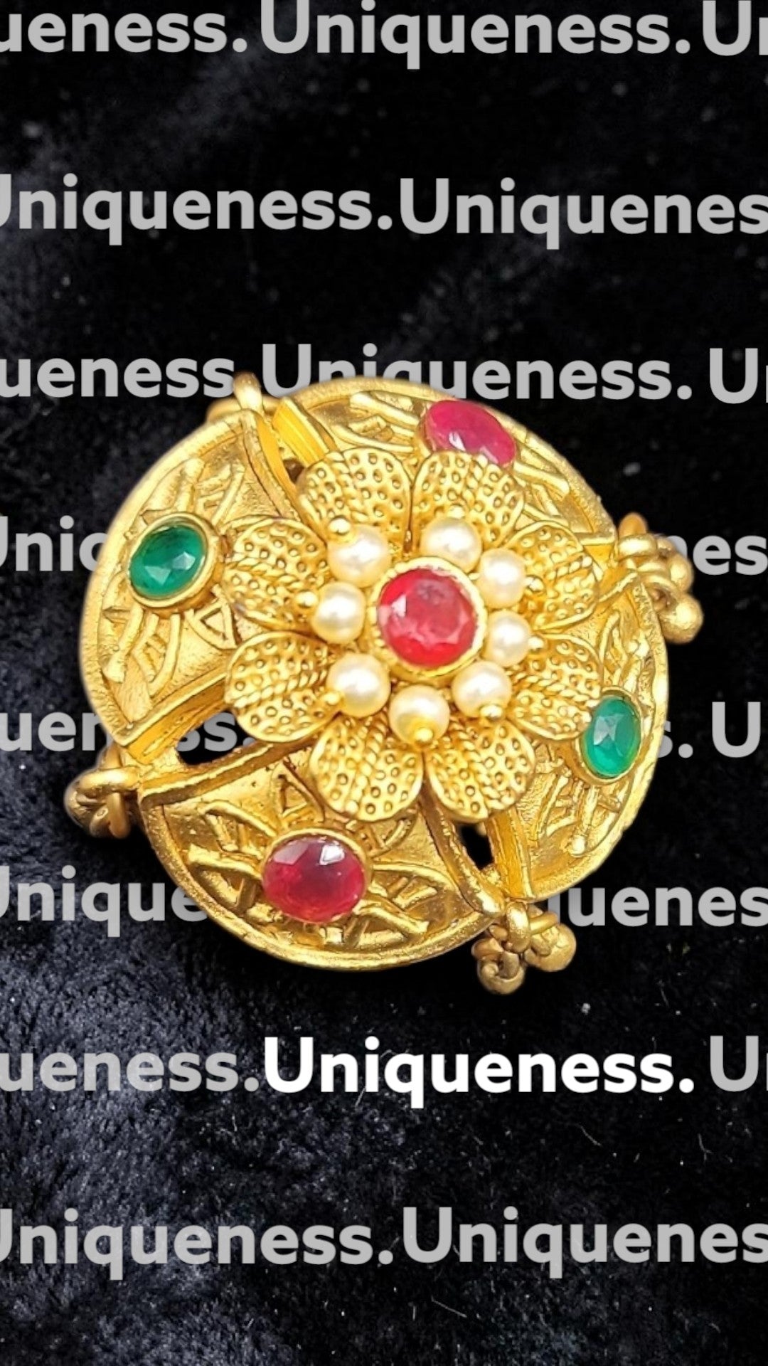 PSK ELEGANCE Antique Gold Floral Statement Ring | Multicolor Stone Traditional Adjustable Ring for Women