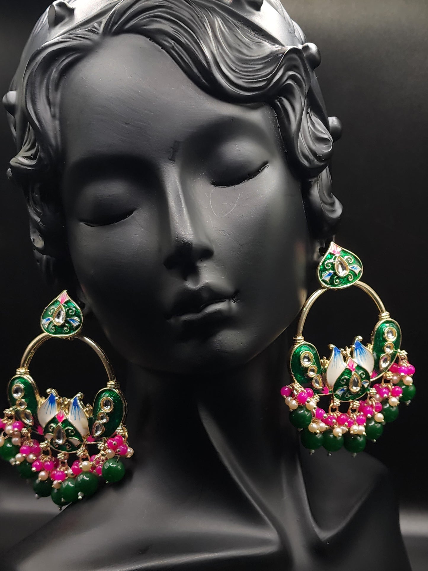 Emerald Pink Chandbali Statement Earrings