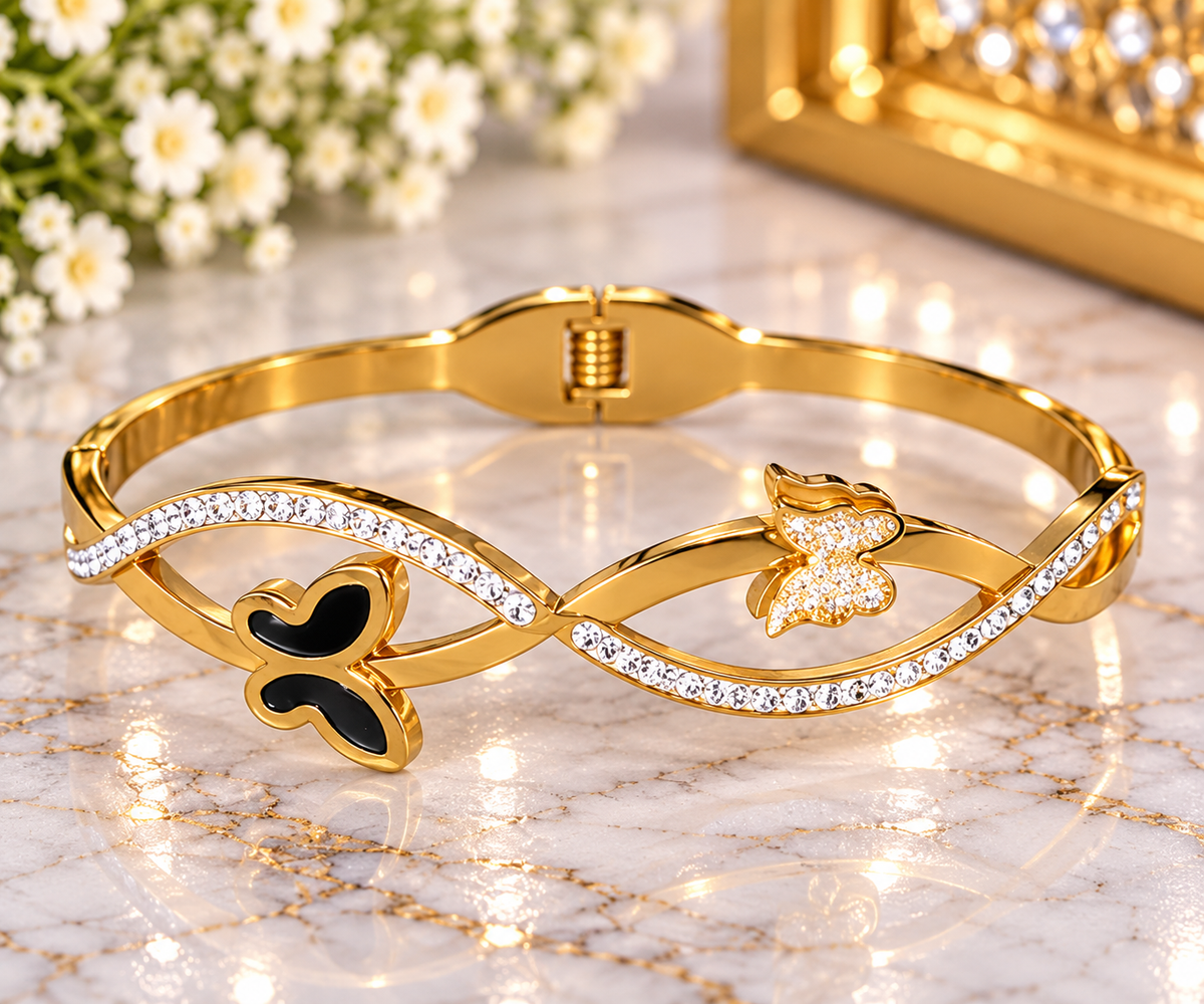 Gold-Tone Butterfly Crystal Cuff Bracelet – PSK ELEGANCE