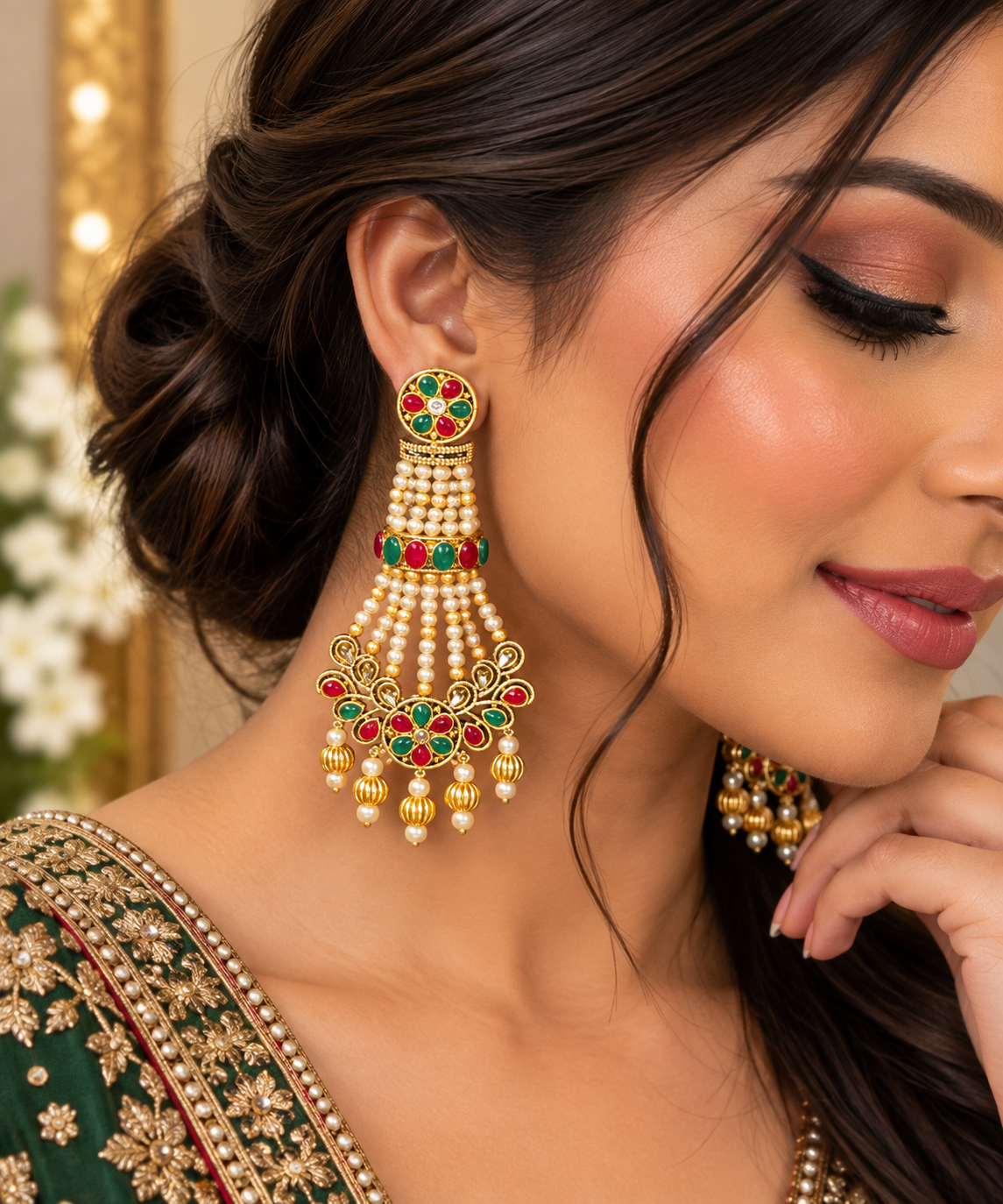 Multicolor Meenakari Pearl Chandelier Earrings