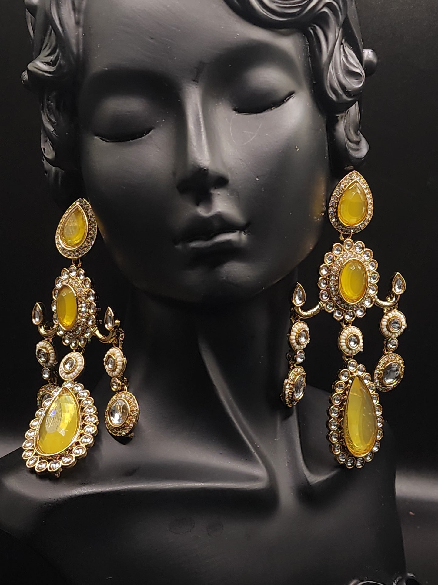 Golden Yellow Kundan Earrings 💛