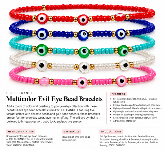 Multicolor Evil Eye Bead Bracelet Set – 5 Colors