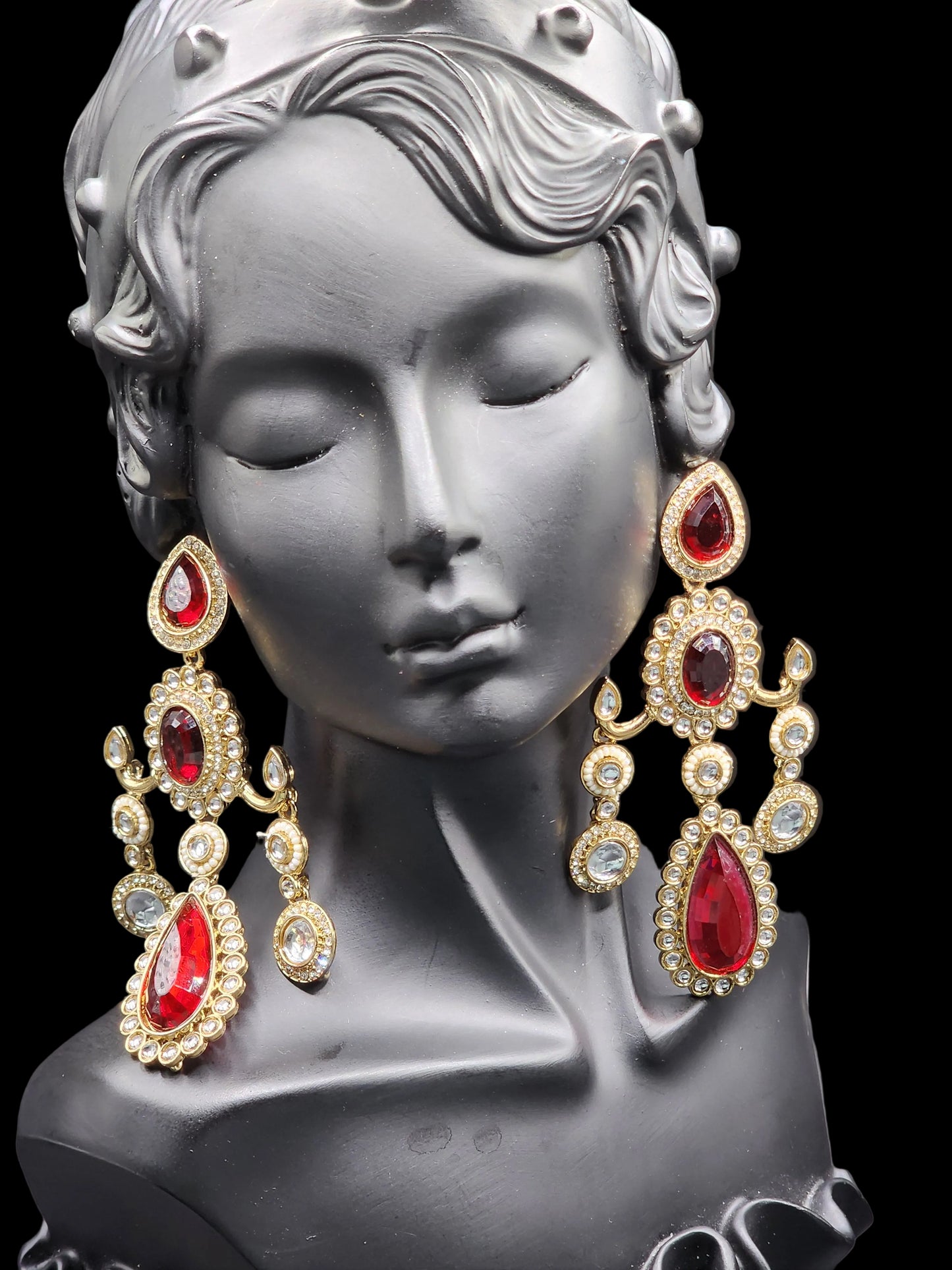 Royal Red Kundan Statement Chandbali Earrings
