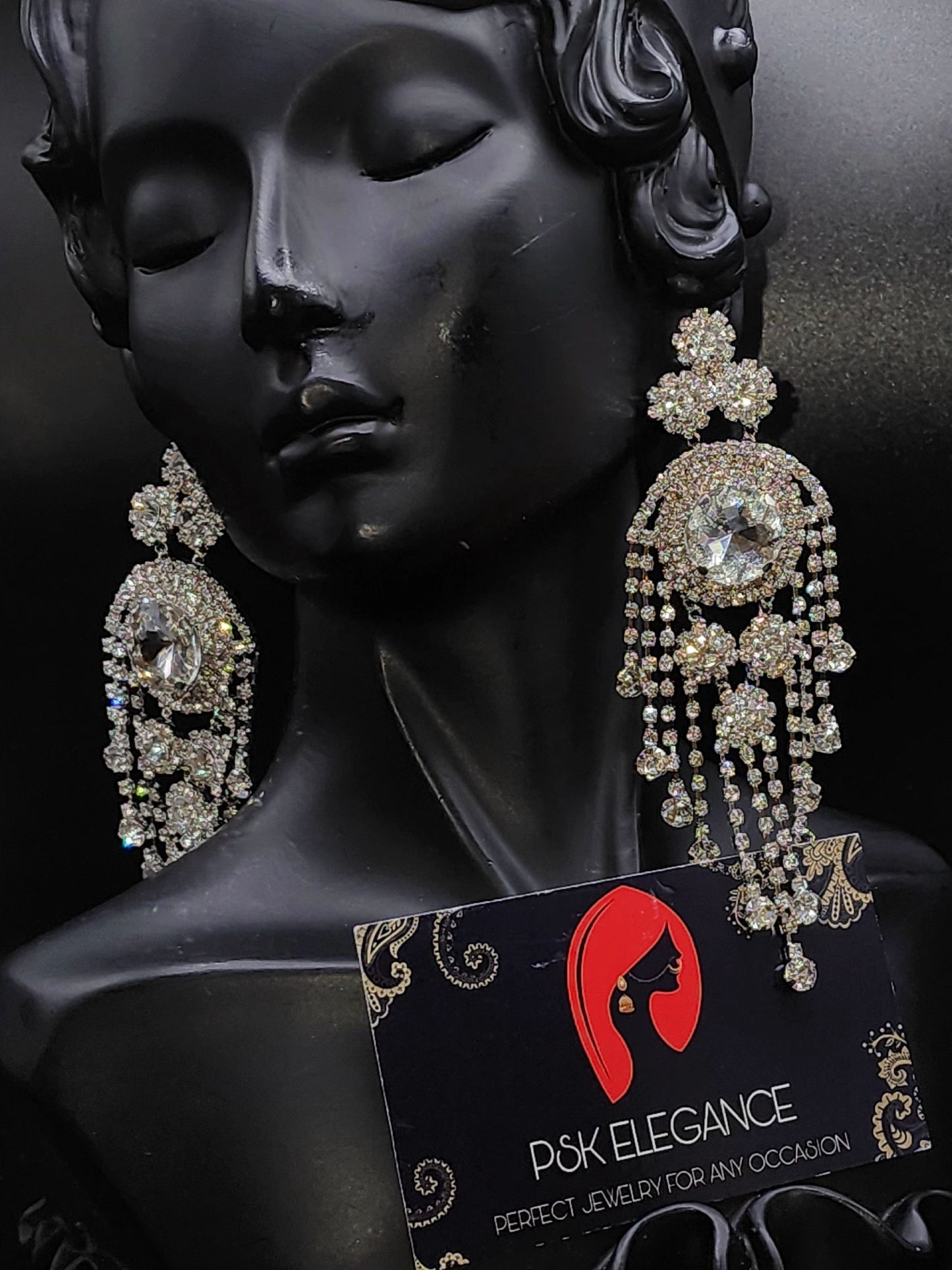 Silver Crystal Jhumka Statement Drop Earrings