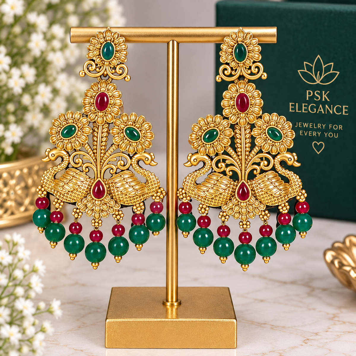 Peacock Meenakari Jhumka Earrings