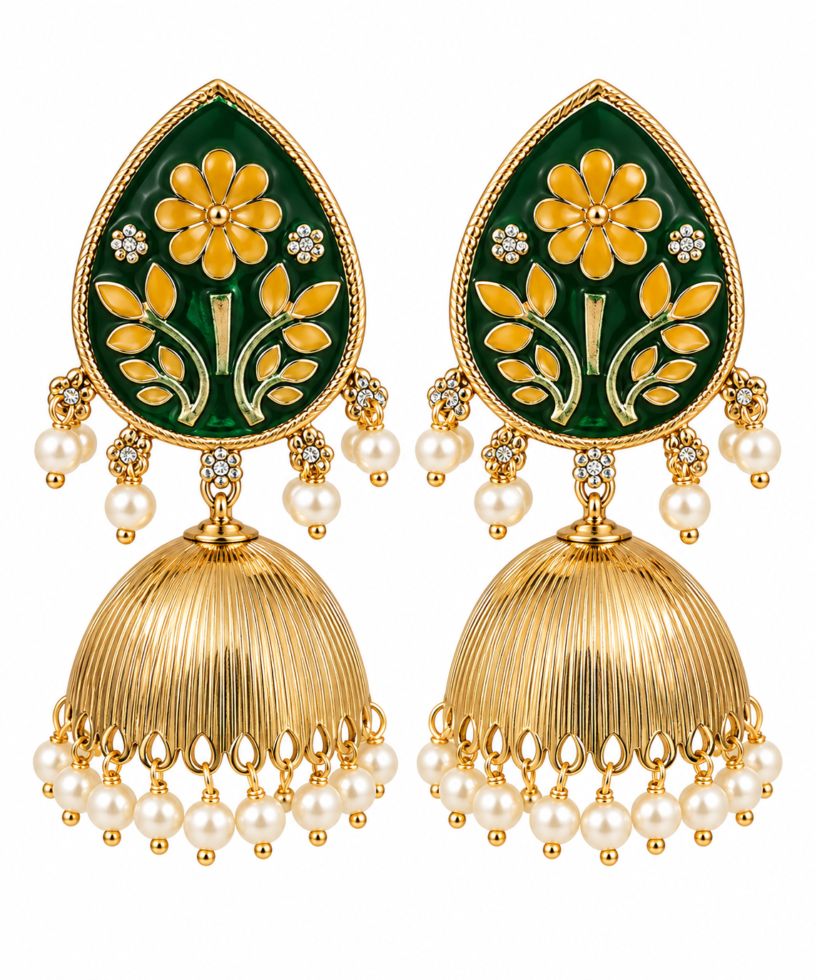 Green Floral Jhumka Earrings