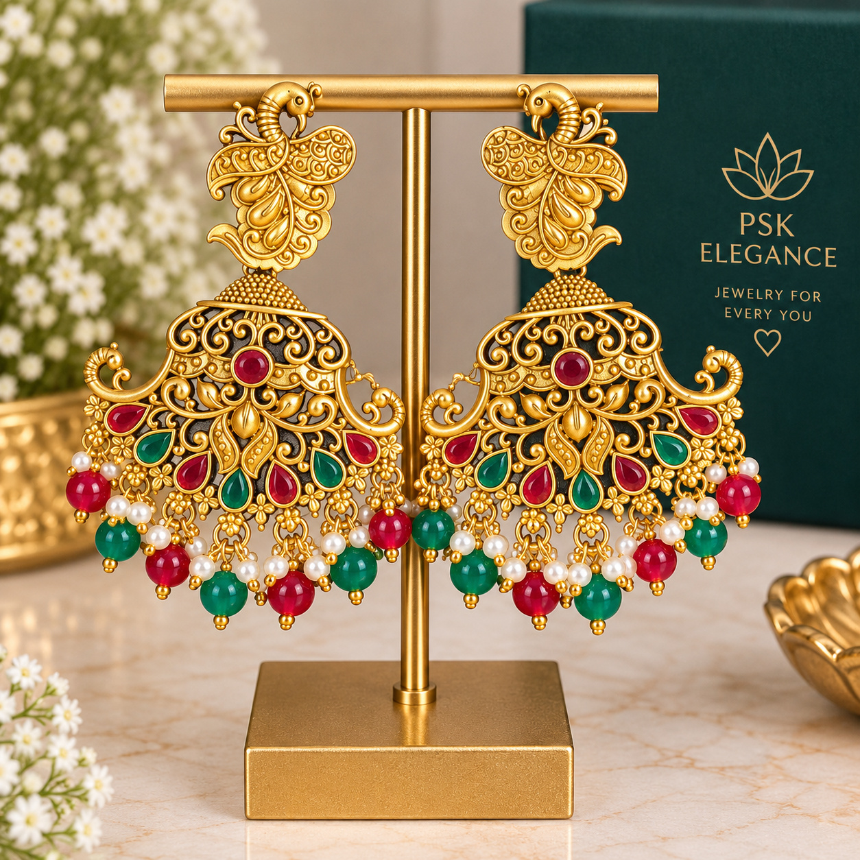 Peacock Meenakari Jhumka Earrings