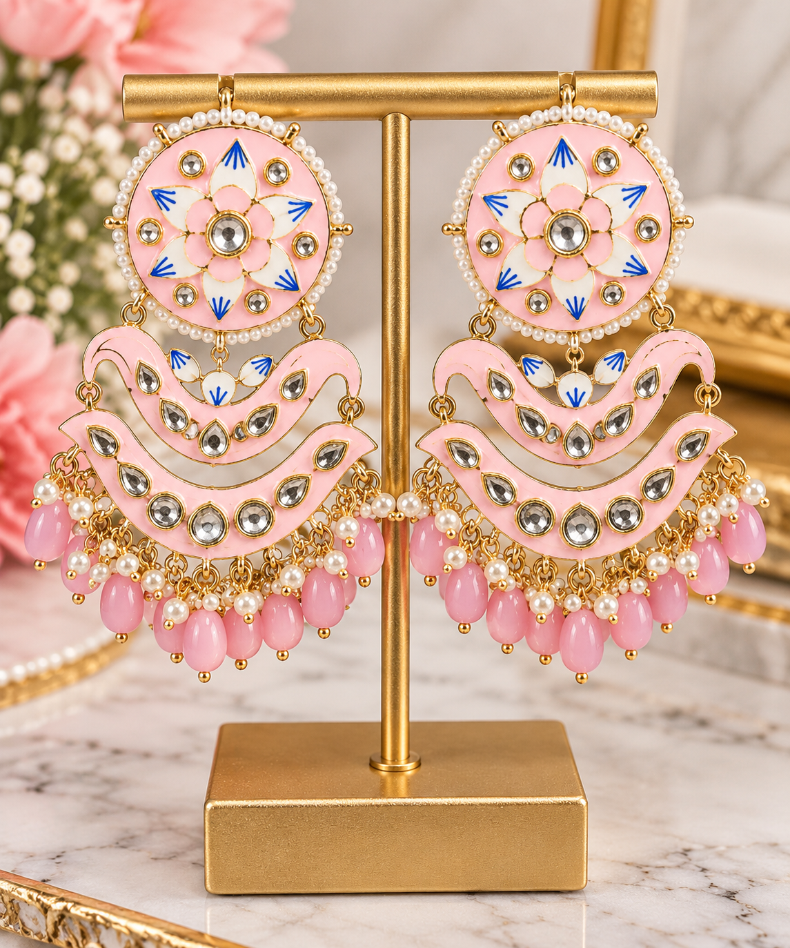 Pink Kundan-Inspired Statement Earrings