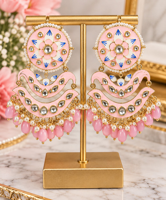 Pink Kundan-Inspired Statement Earrings