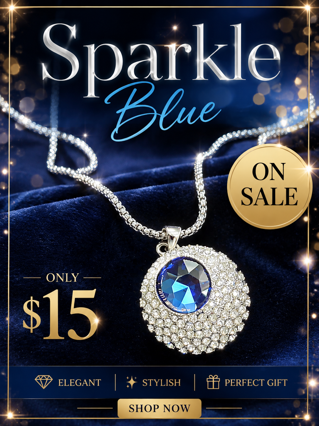 Sparkle Blue Crystal Pendant Necklace