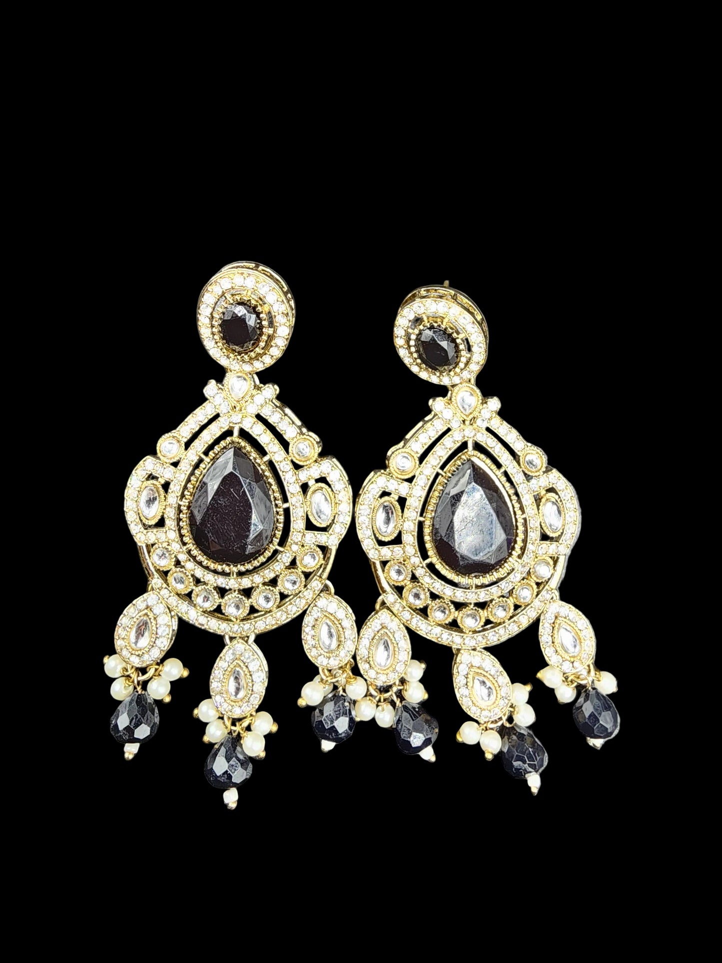 Midnight Black Kundan Chandbali Earrings – Royal Statement Luxe