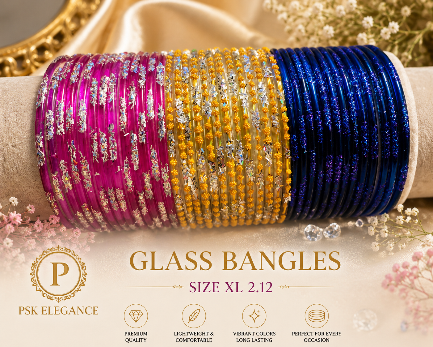 Glitter Glass Bangles Collection – Size 2.12