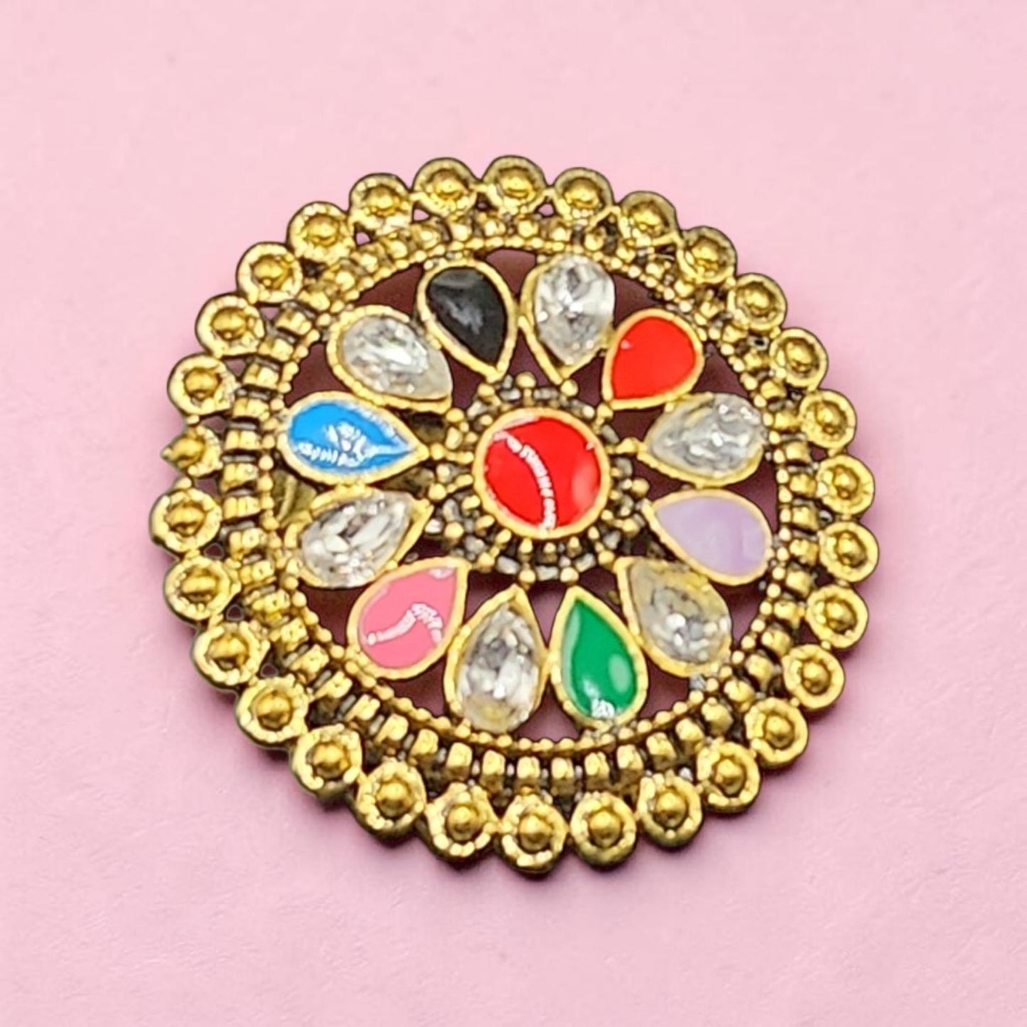 Multicolor Kundan Statement Ring | Gold Festival Floral Ring