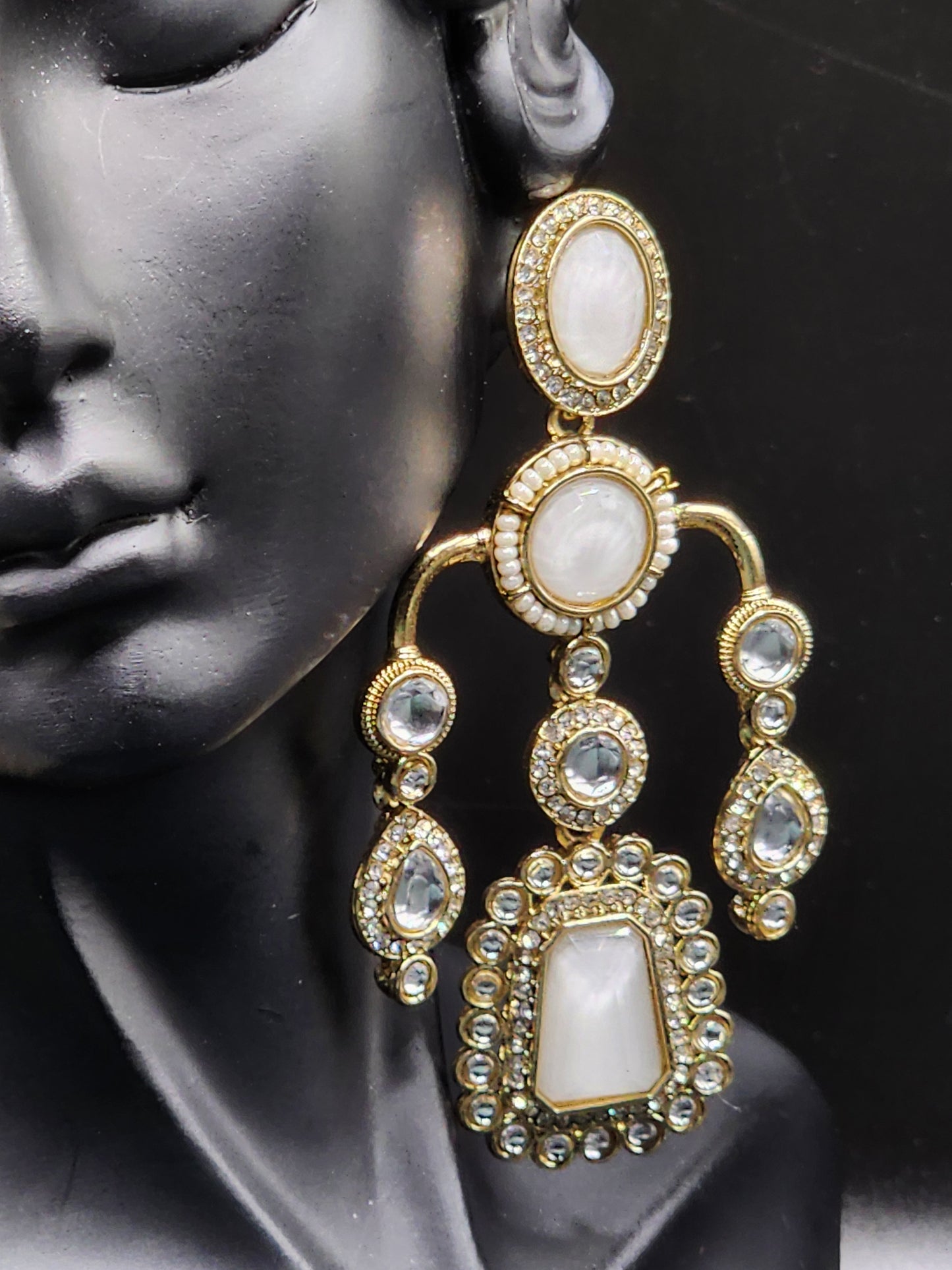 Pearl Kundan Statement Earrings with Crystal Drops – Classic Luxe