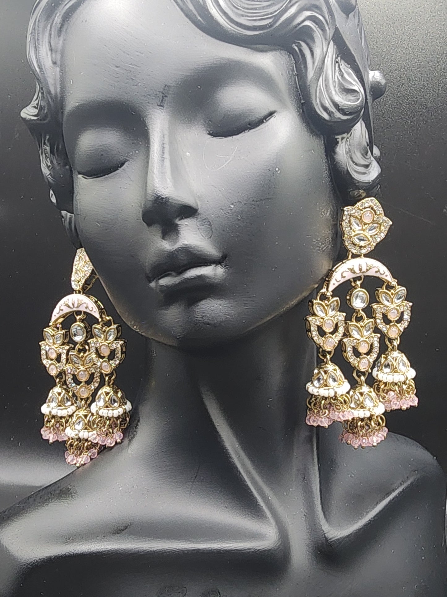 Blush Pearl Jhumka Chandbali Earrings – Gold Edition