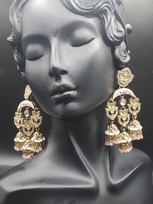 Blush Pearl Jhumka Chandbali Earrings – Gold Edition