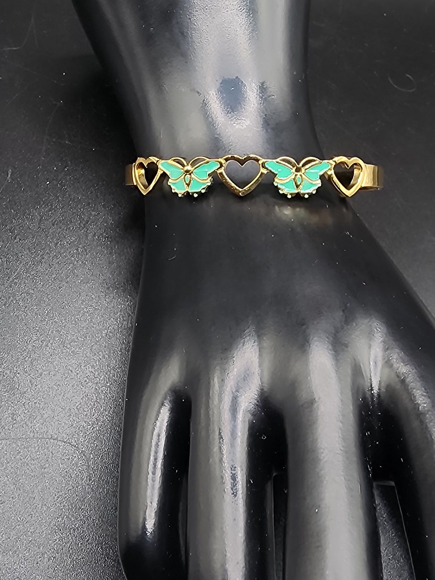 Butterfly Heart Charm Bracelet (Mint & Gold)