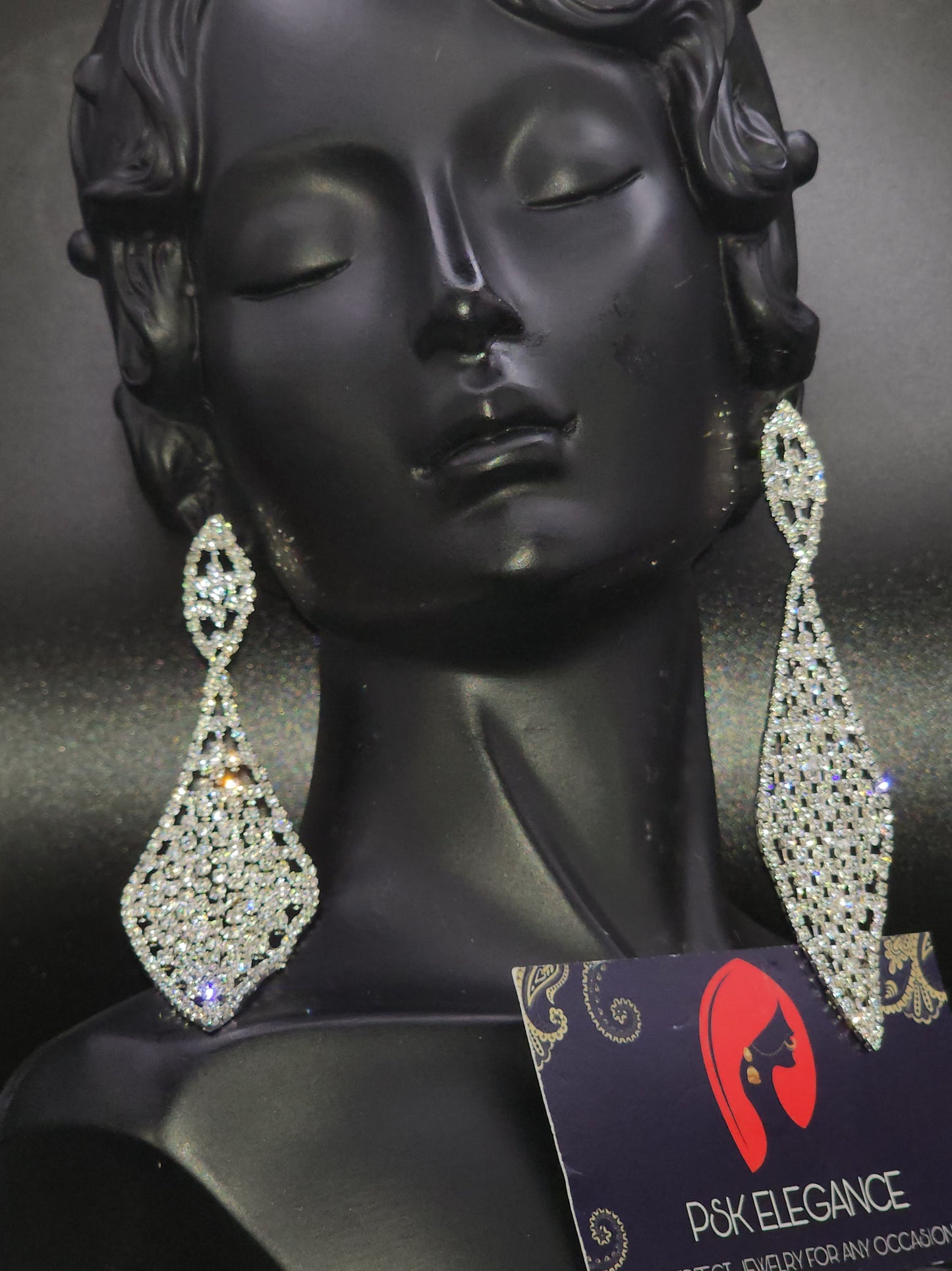 Silver Crystal Jhumka Statement Drop Earrings