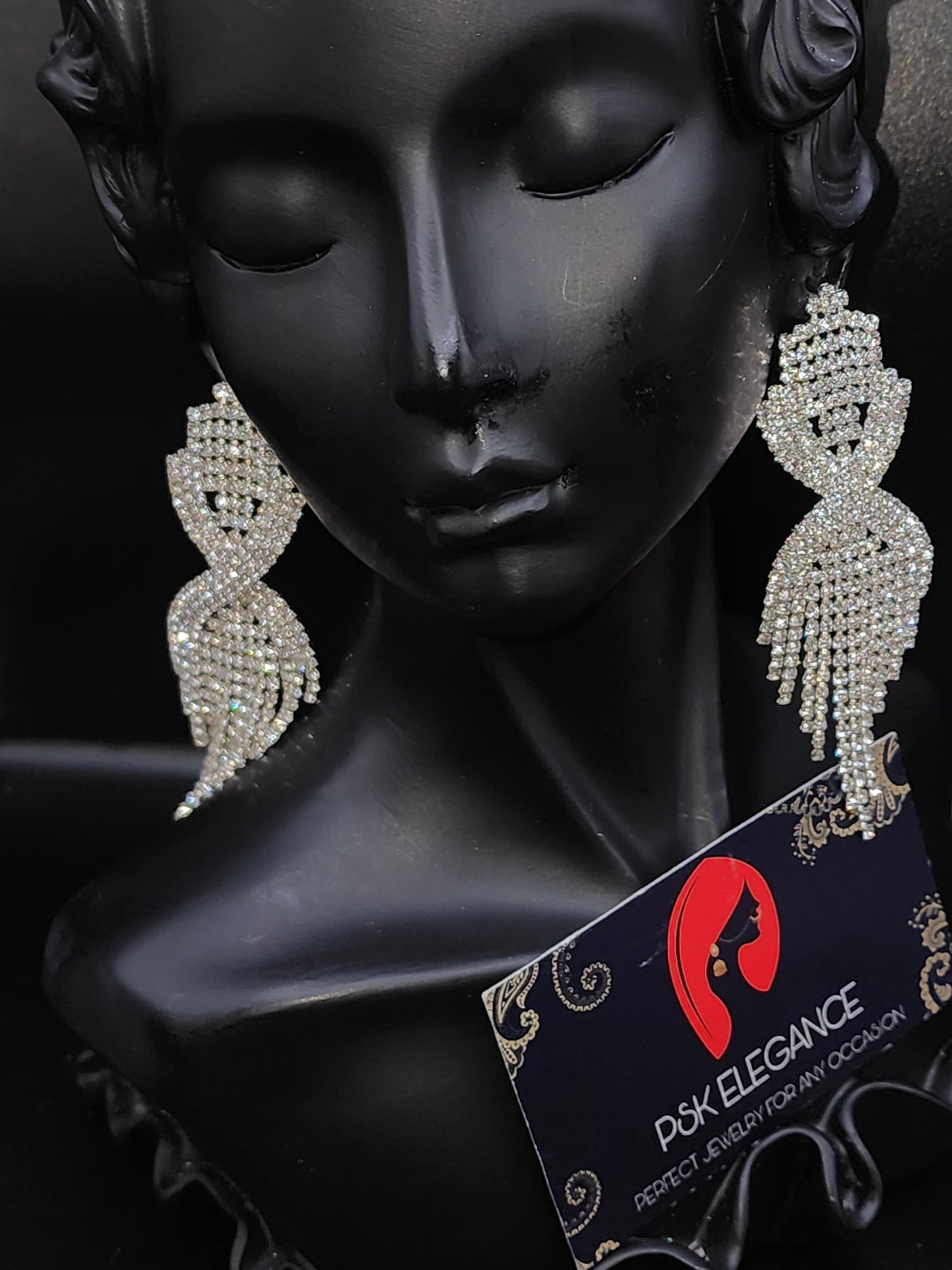 Silver Crystal Jhumka Statement Drop Earrings