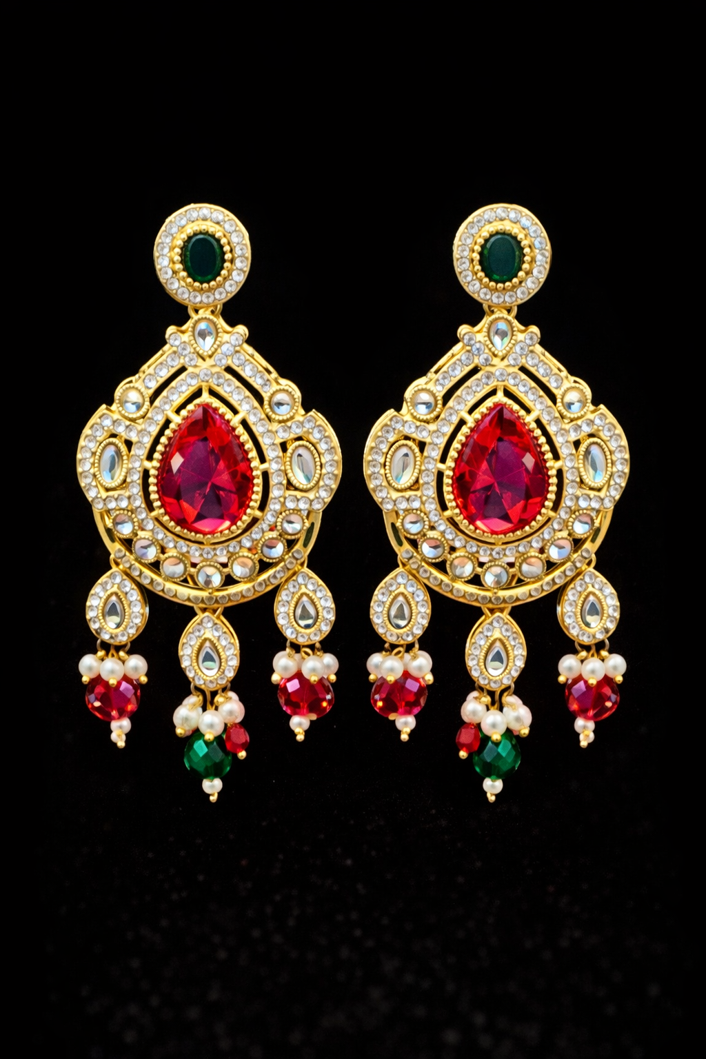 Ruby Kundan Drop Statement Earrings