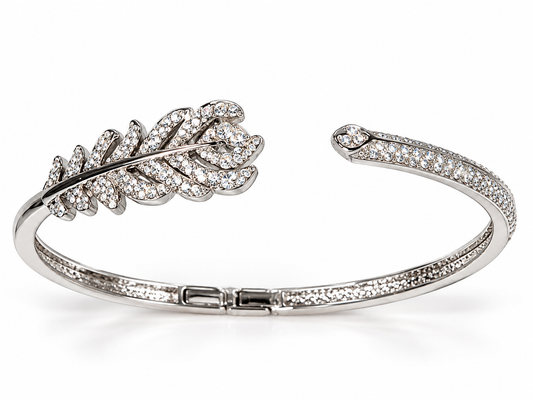 Silver-Tone Rhinestone Feather Cuff Bracelet